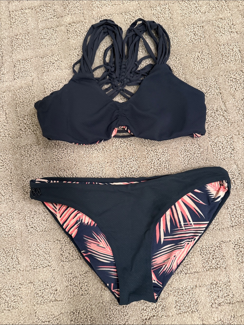 Maaji Women’s Navy Palm-Print Strappy Bikini Set - Reversible
